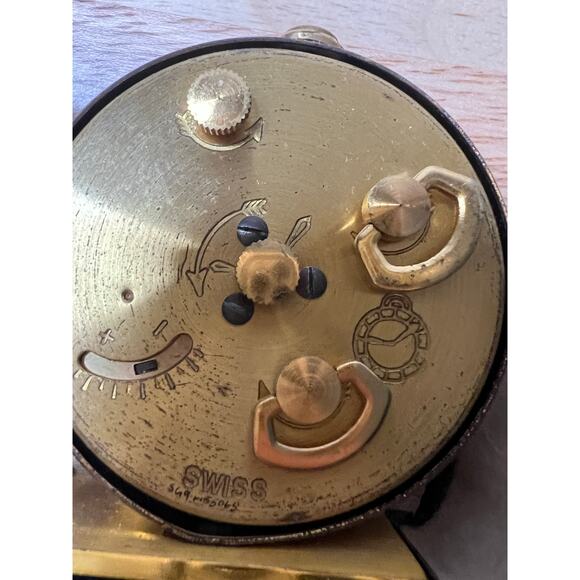 Vintage Bucherer Travel Alarm Clock in Green Leather Case by Swiss Untested JL - Picture 8 of 10